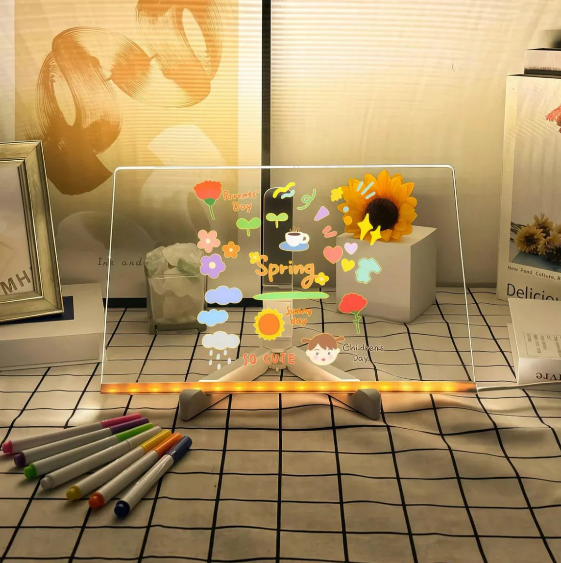 ✨ Pizarra LED Acrílica Luminosa con Plumones de Colores ✨