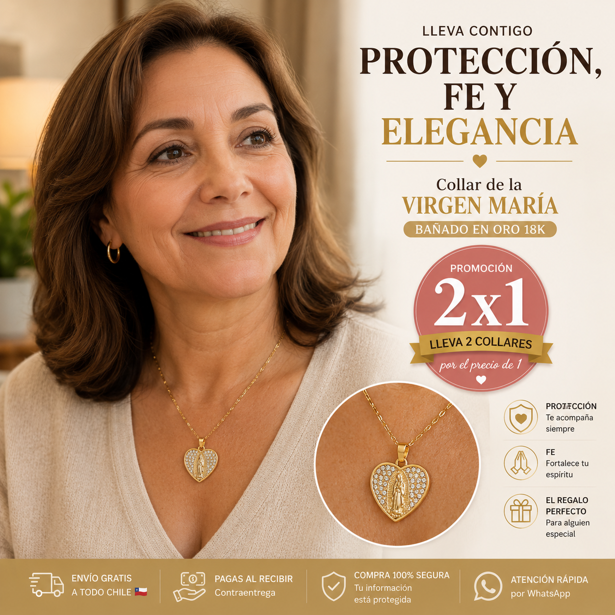 Collar Corazón Virgen María Bañado en oro (Promoción 2x1) - Protección, elegancia y un significado especial