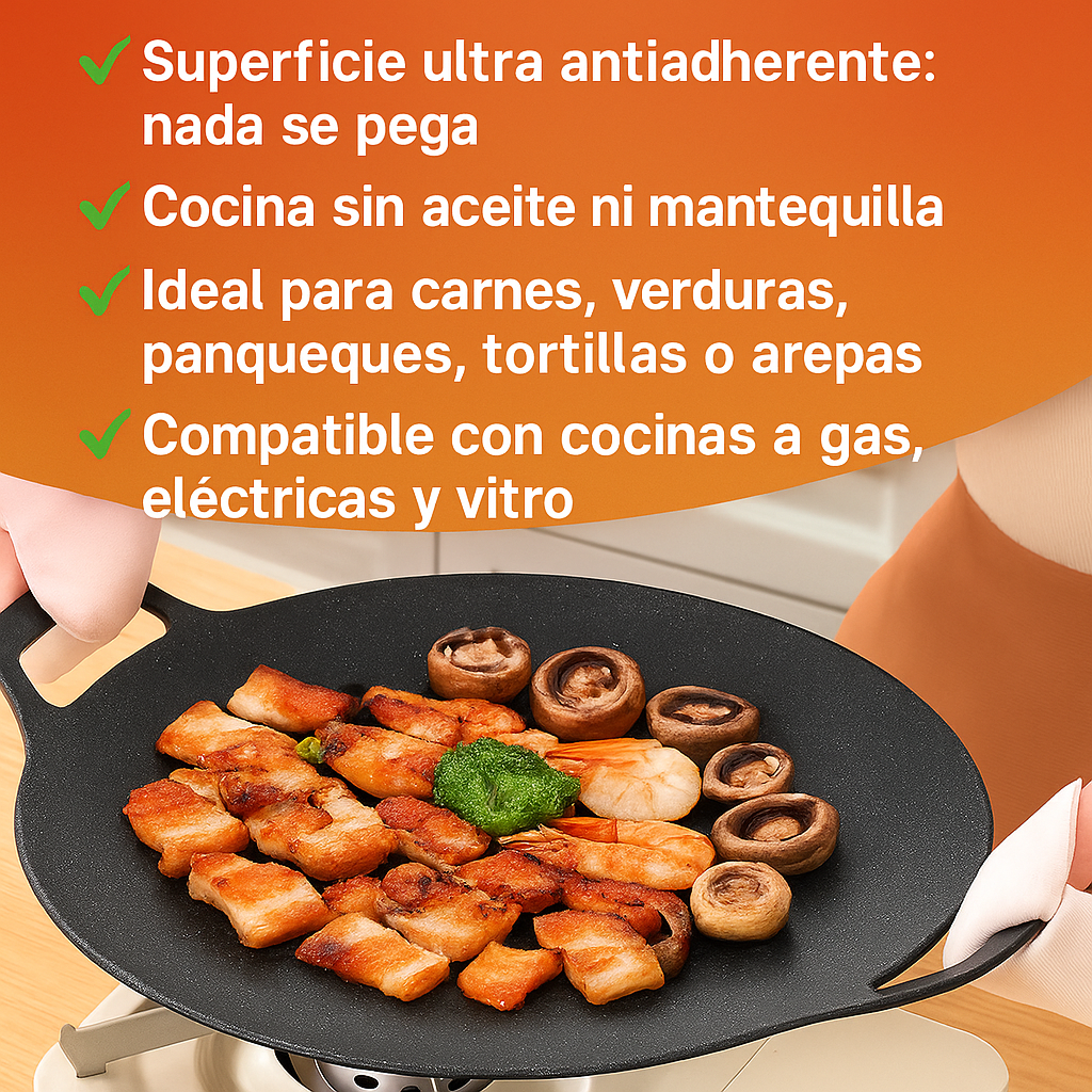 🔥 Plancha Budare Antiadherente 38 cm 🥩🥦 – Cocina sano, sin aceite y en minutos