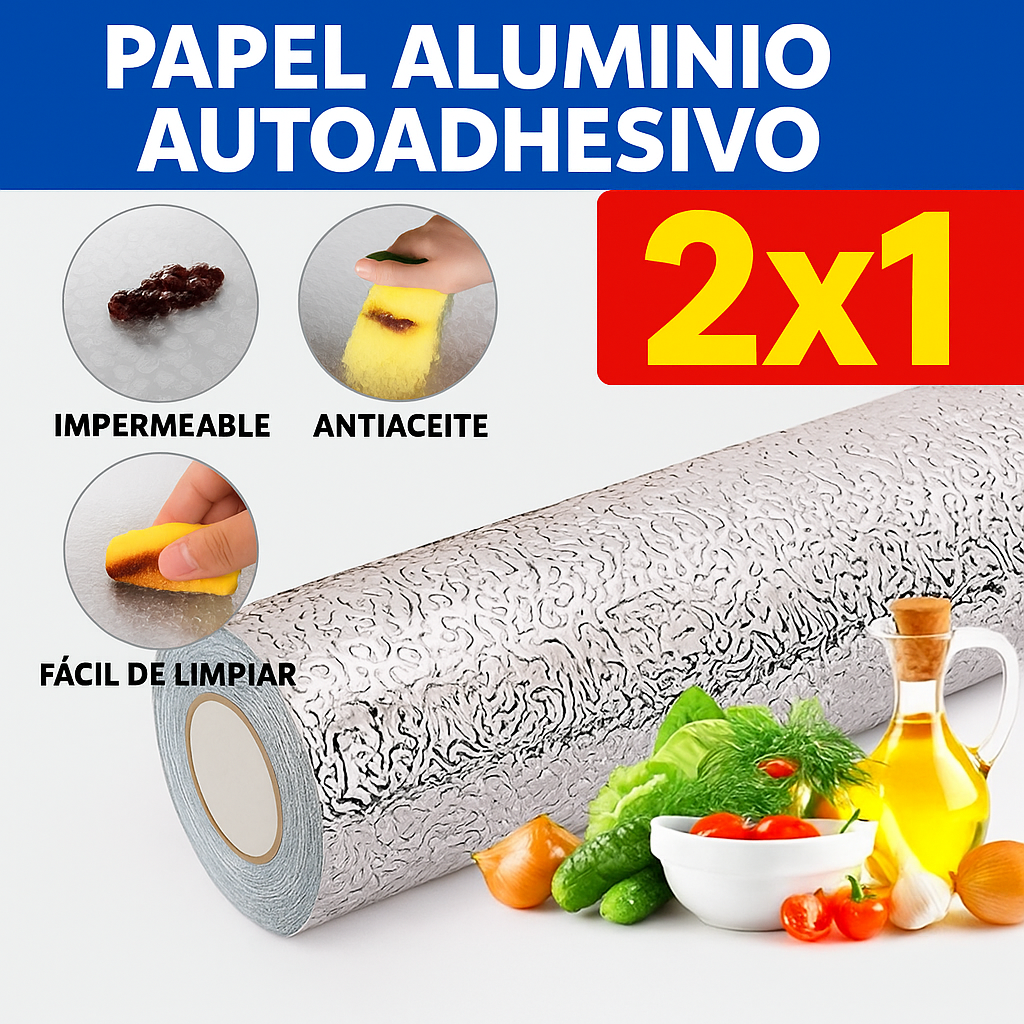 ✨ Papel Autoadhesivo de Aluminio 2x1 – Protección y Estilo en tu Cocina ✨