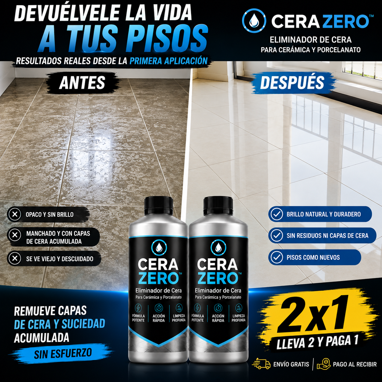 CERA ZERO™ | Eliminador de Cera para Cerámica y Porcelanato | Promoción 2x1