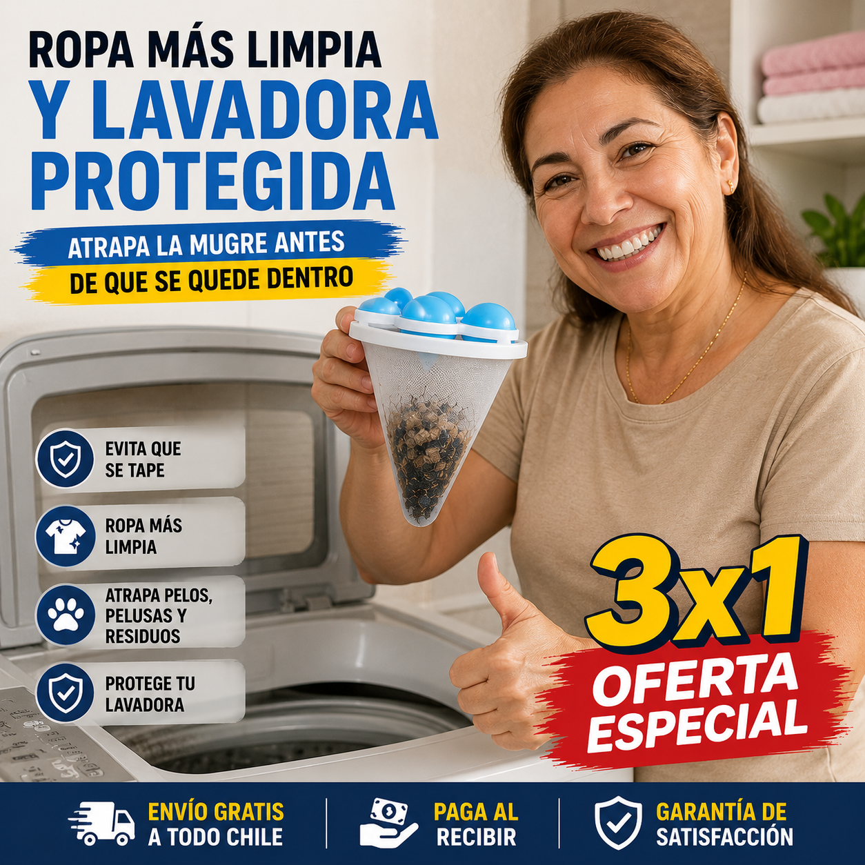 Filtro atrapa mugre y pelusas (Promoción 3x1) - Tu lavadora limpia y segura