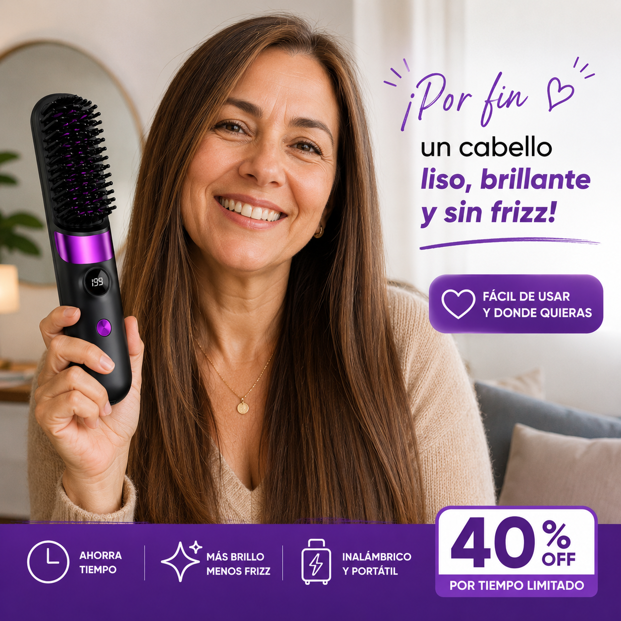 Cepillo Alisador Inalámbrico - Tu pelo perfecto y sin frizz en minutos