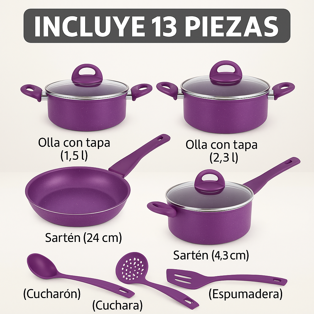 🍳 Set de Ollas Antiadherentes 13 Piezas – Cocina fácil, rápida y sin que se pegue nada