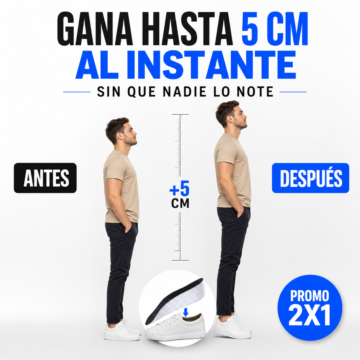 🥾 Par de Plantillas Invisible Aumenta Altura (Promoción 2x1) – Gana hasta 5 cm con comodidad