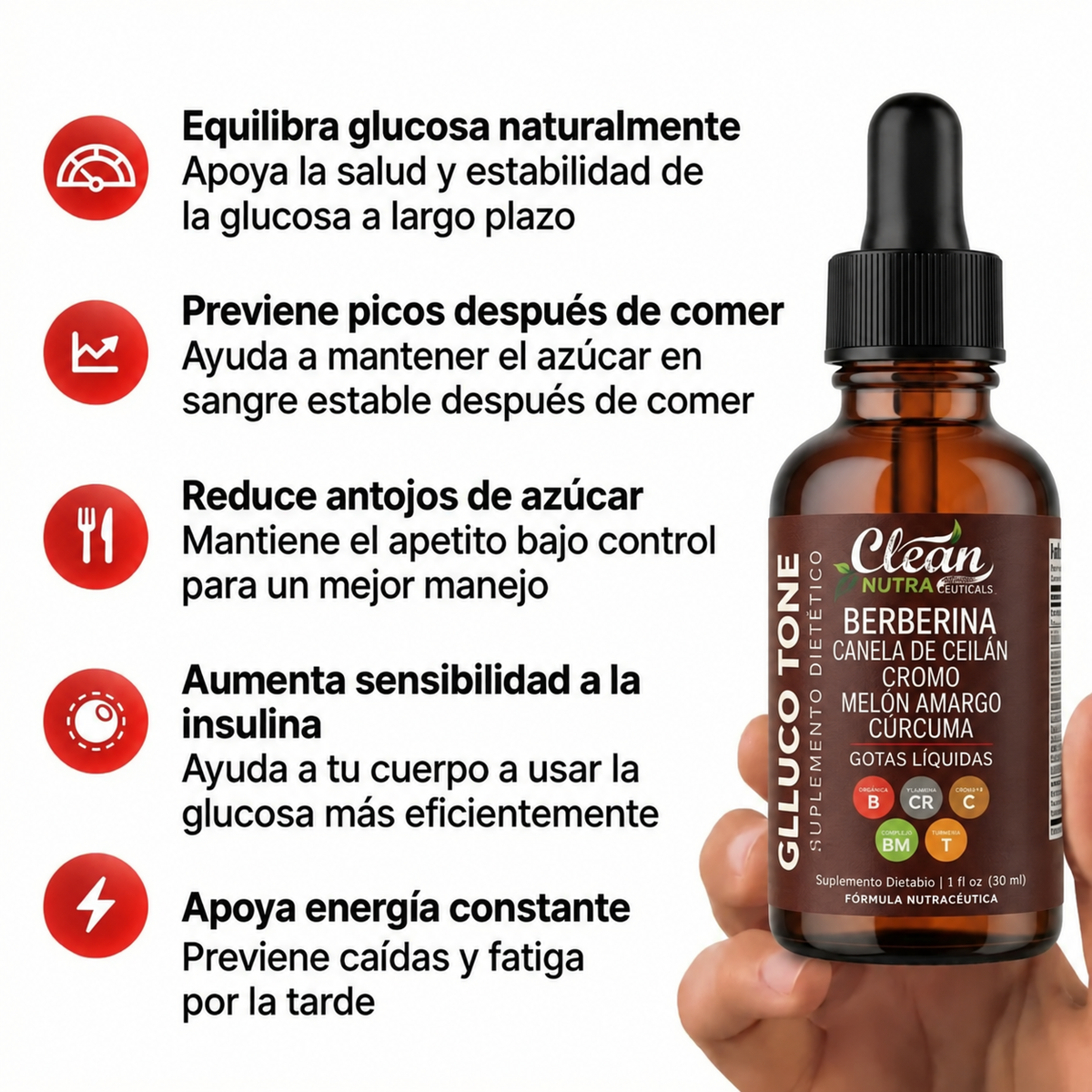 GLUCO TONE™ – Gotas de Berberina para el Equilibrio de la Glucosa | 40% OFF
