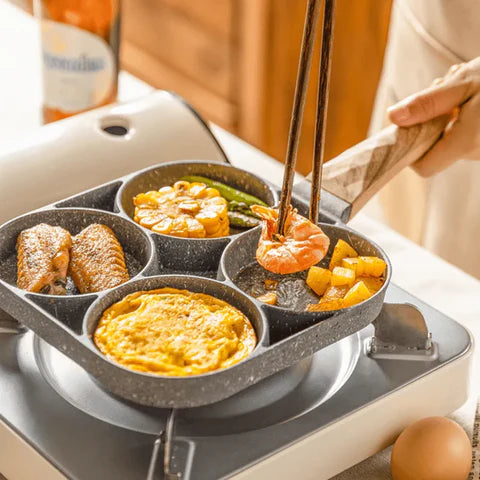 🍳Sartén Antiadherente 4 Espacios – Cocina más rápido y sin ensuciar de más