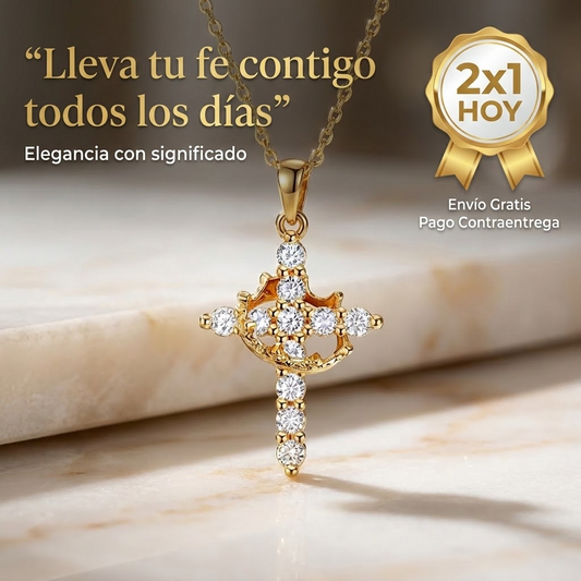 Collar de Cruz con Corona (Promoción 2x1) - Símbolo de Fe y Protección