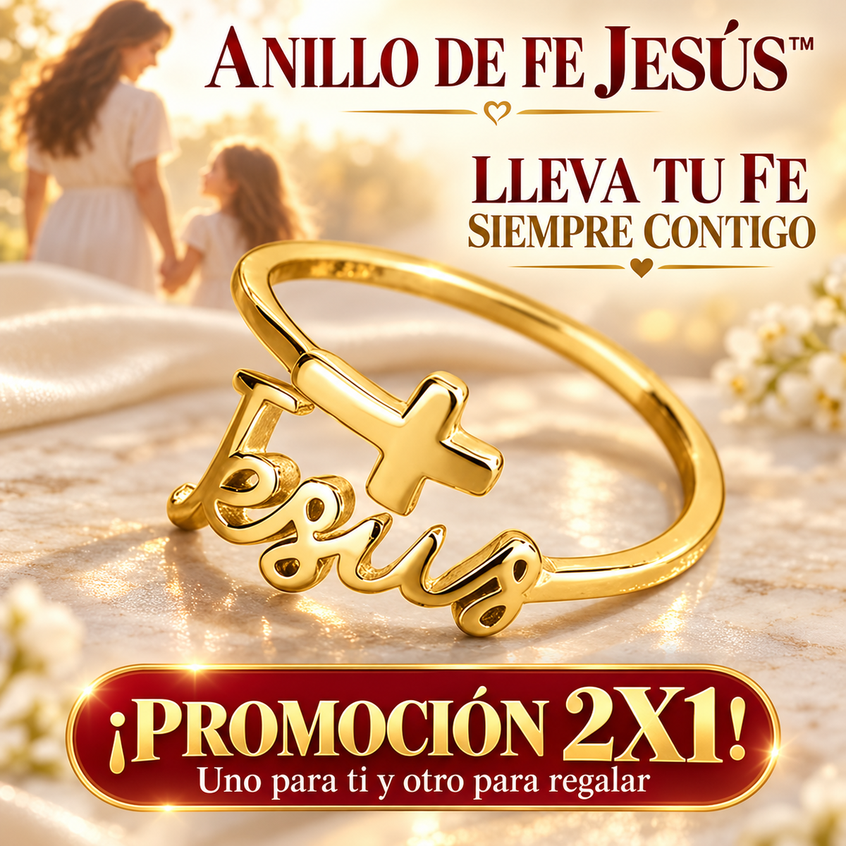 ✝️ Anillo de Fe JESÚS™ 2x1 – Lleva tu Fe y Protección Espiritual Siempre Contigo ❤️