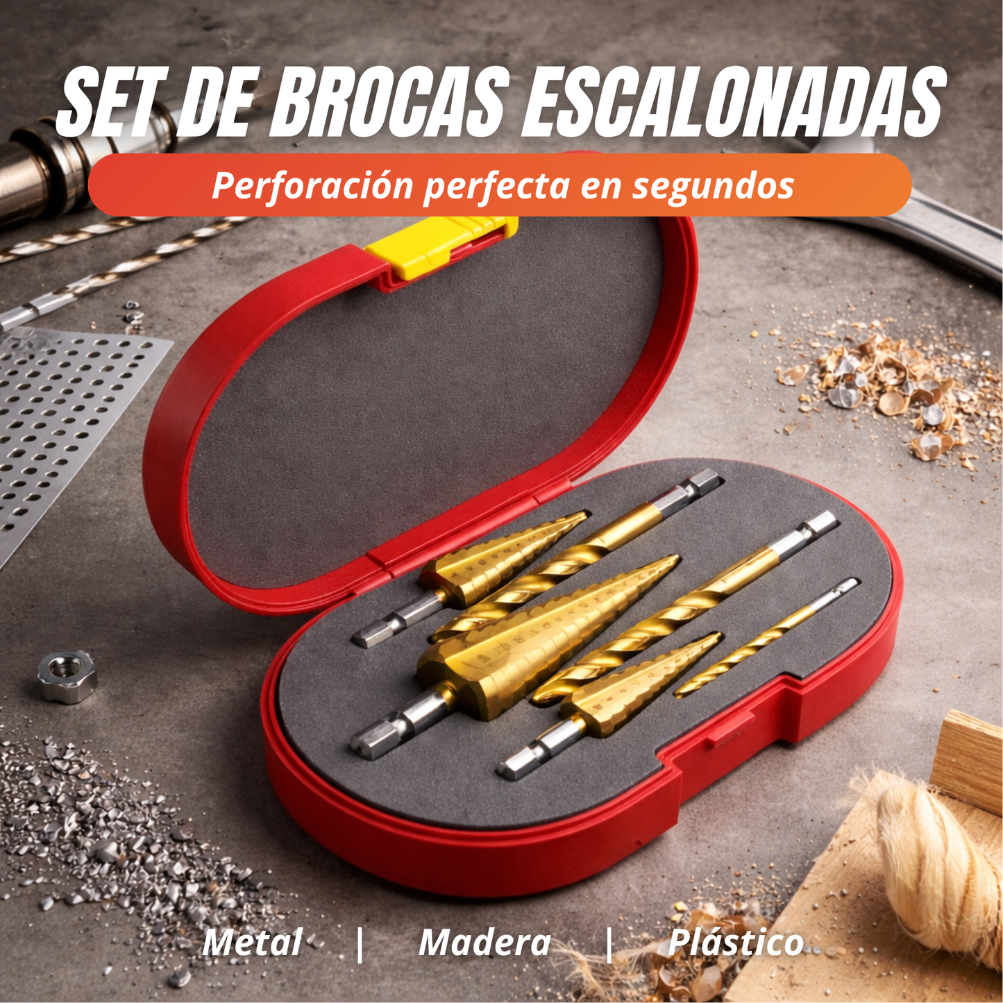 Set de brocas escalonadas – Perforación perfecta en segundos