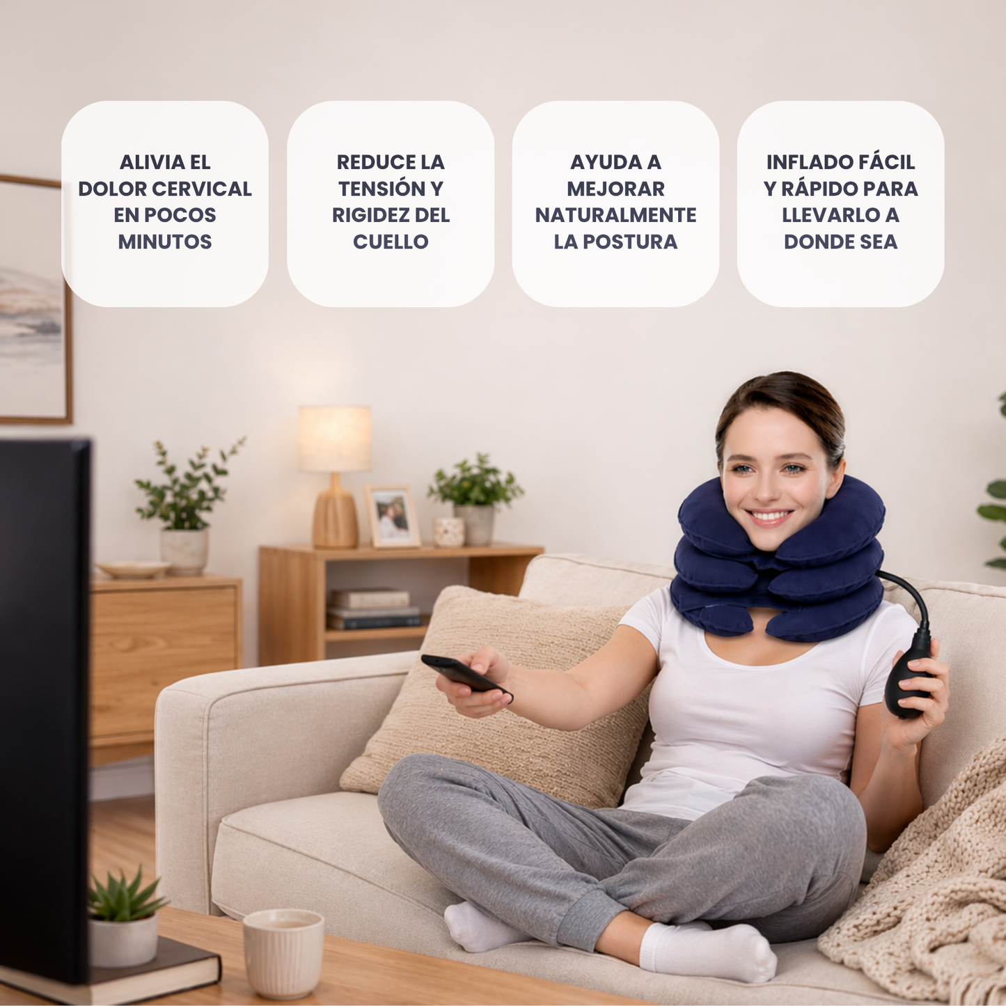 Collar inflable de tracción cervical - Alivia la tensión del cuello en minutos desde tu casa