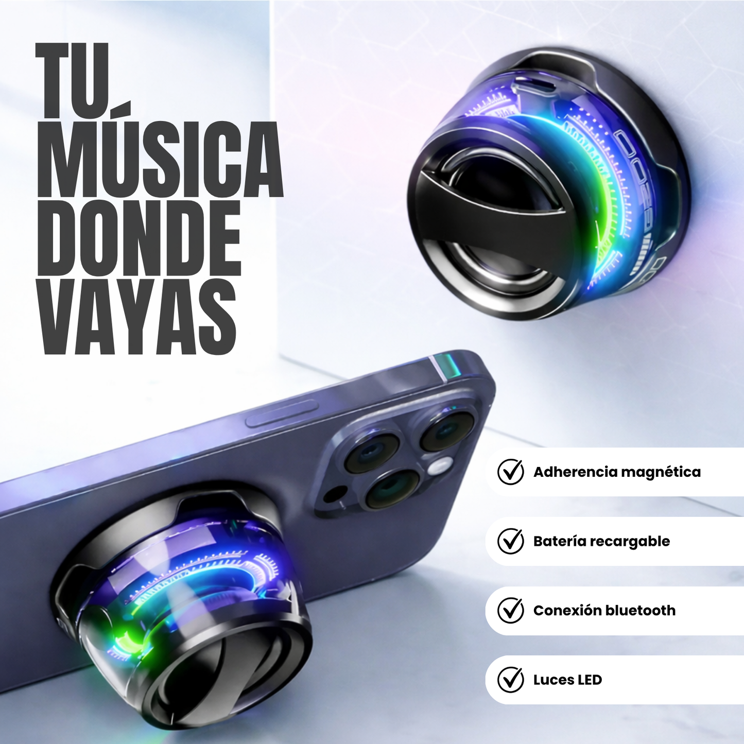 Parlante mágnetico portátil - Música donde estés, se pega donde quieras - PROMO 2x1
