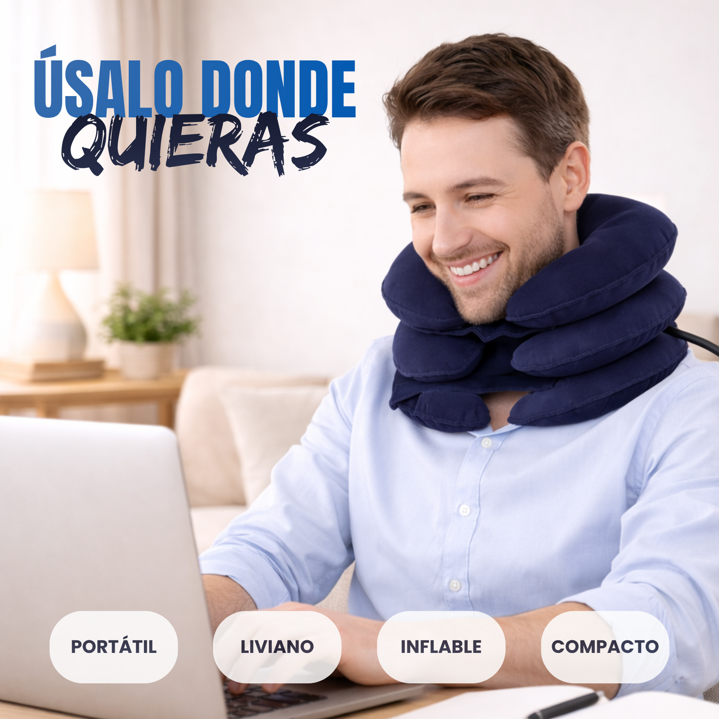 Collar inflable de tracción cervical - Alivia la tensión del cuello en minutos desde tu casa