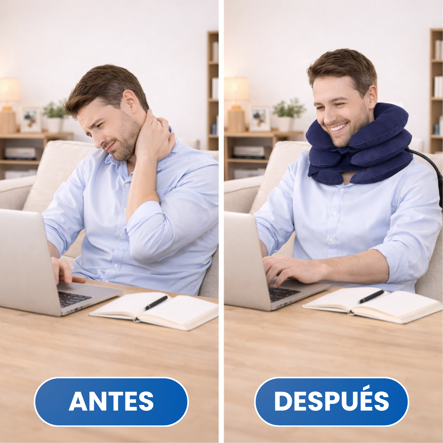 Collar inflable de tracción cervical - Alivia la tensión del cuello en minutos desde tu casa
