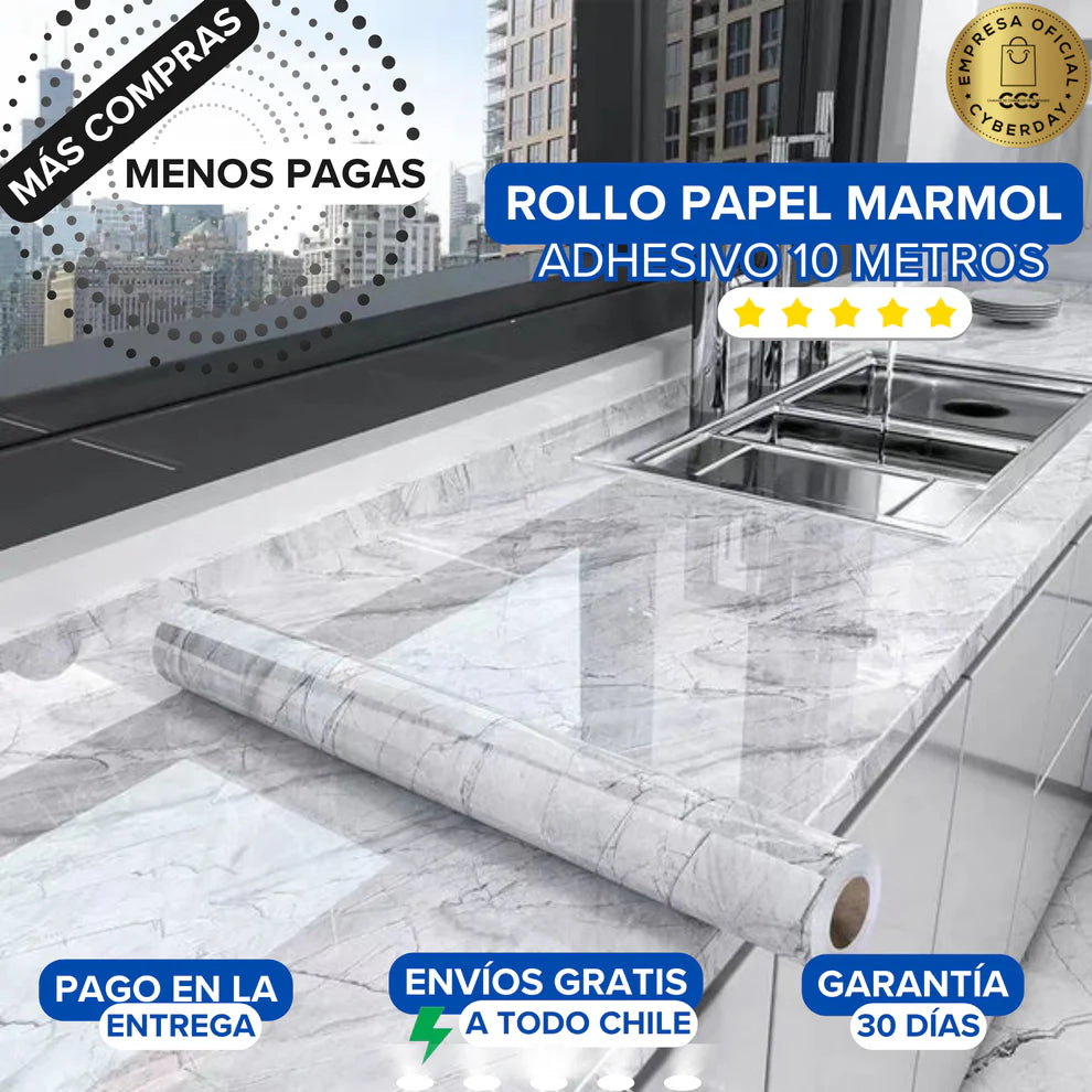 🏡✨ Rollo Papel Adhesivo Marmol 10 metros 2x1 - Transforma tu hogar