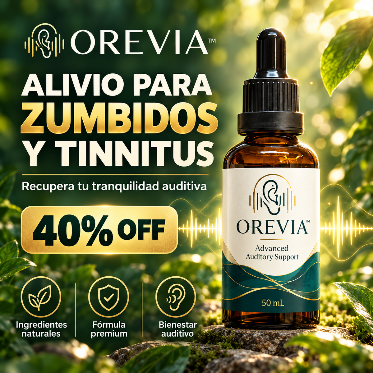 OREVIA™ – Fórmula Premium para el Bienestar Auditivo | Zumbidos y Tinnitus | 40% OFF