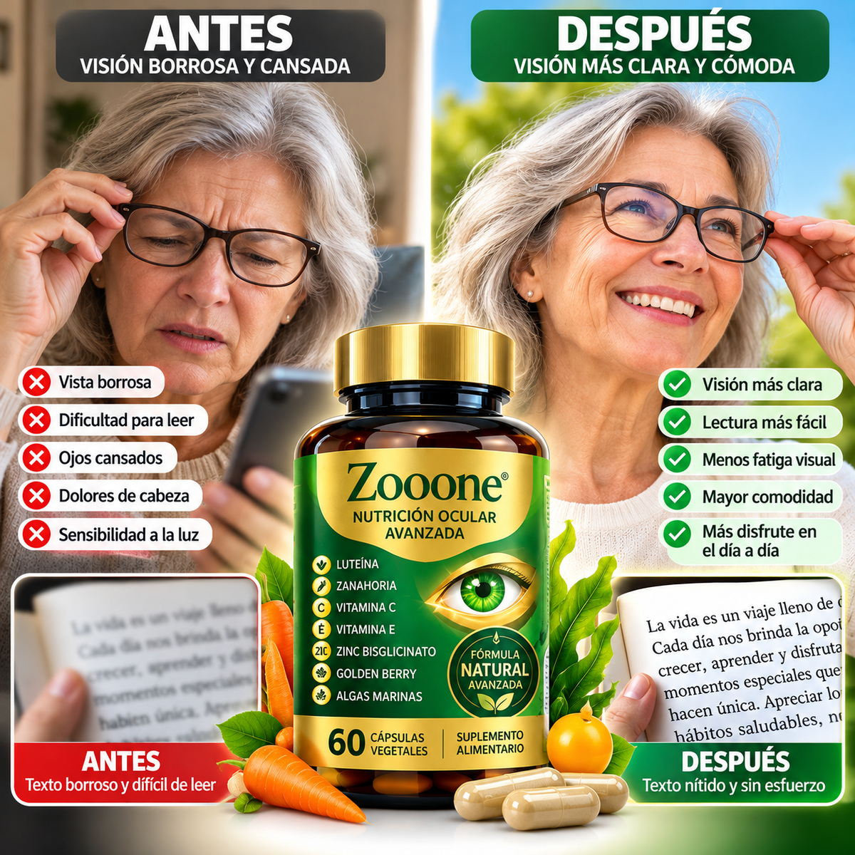ZOOONE™ | Nutrición Ocular Avanzada – Cuida tu Visión con Luteína, Zinc y Antioxidantes | 40% OFF