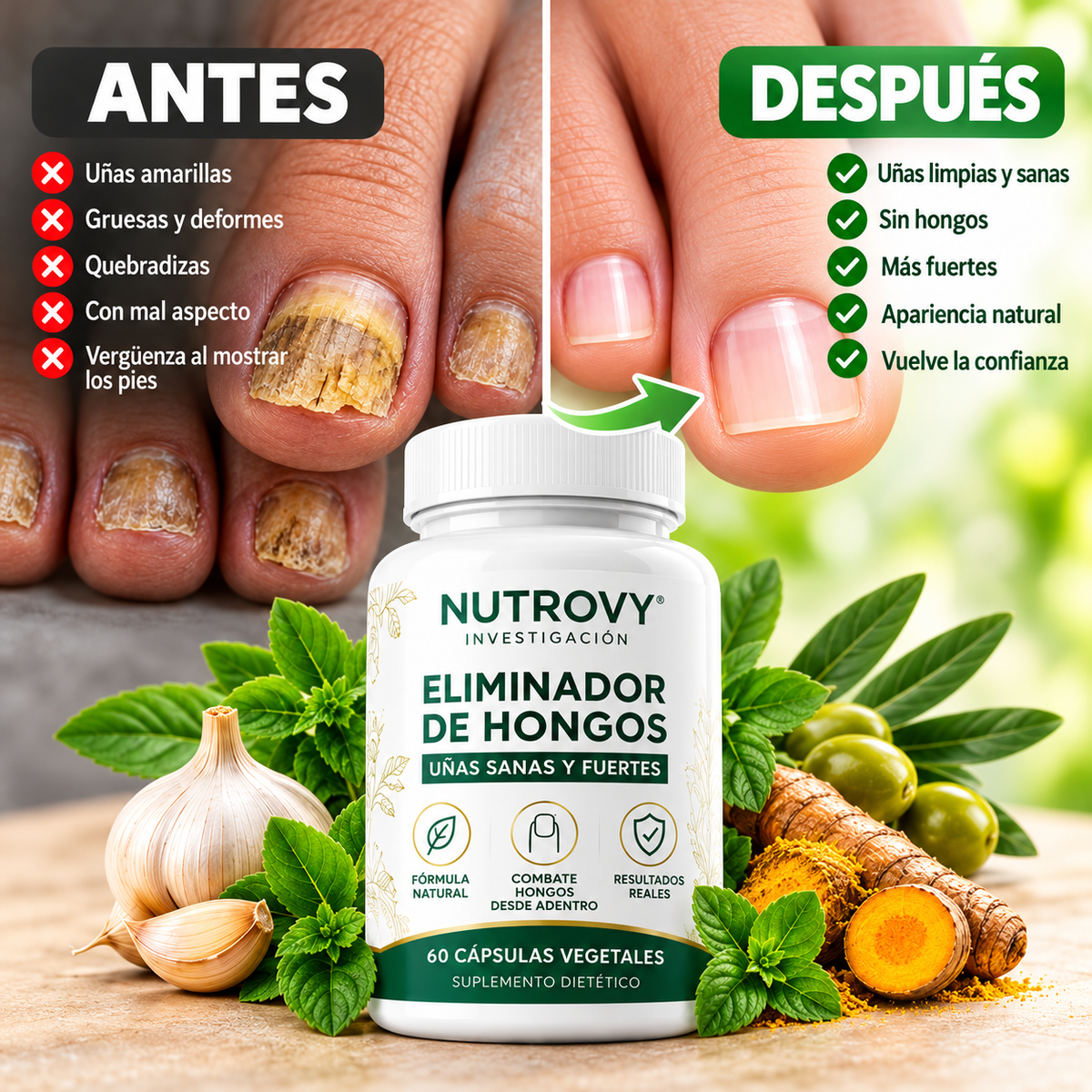 NUTROVY™ | Fórmula Natural para eliminar hongos de las uñas – 60 Cápsulas Vegetales