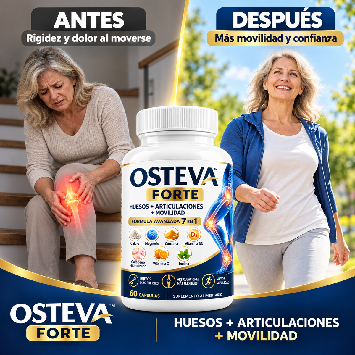 OSTEVA™ FORTE – Fórmula 7 en 1 para Huesos, Articulaciones y Movilidad