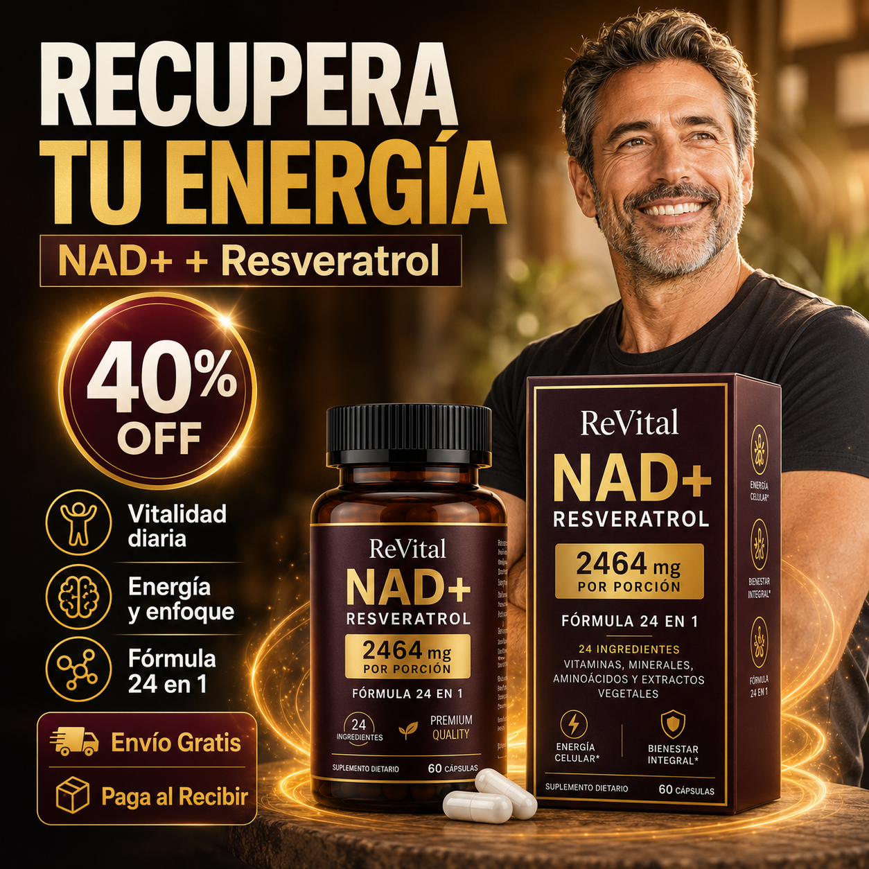 ReVital NAD+™ + Resveratrol | Energía, Vitalidad y Bienestar 24 en 1