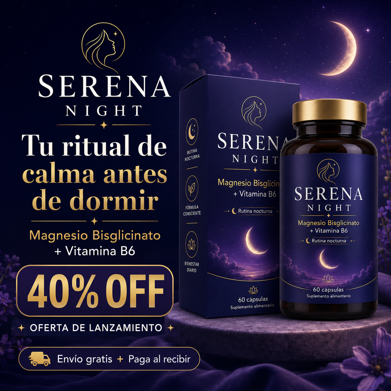 Serena Night™ – Magnesio Bisglicinato + Vitamina B6 | Rutina Nocturna