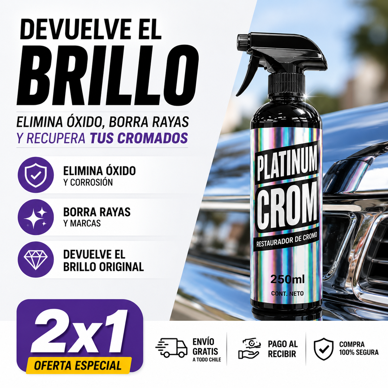 PLATINUM CROM™ (Promoción 2x1) - Elimina Óxido, Borra Marcas y Devuelve el Brillo a tus Cromados 🚗✨