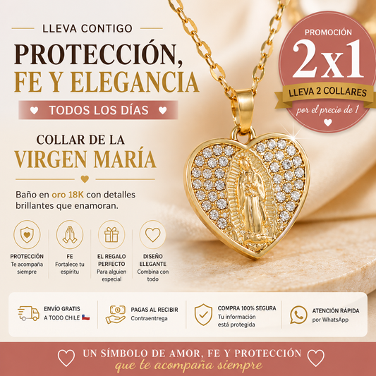 Collar Corazón Virgen María Bañado en oro (Promoción 2x1) - Protección, elegancia y un significado especial