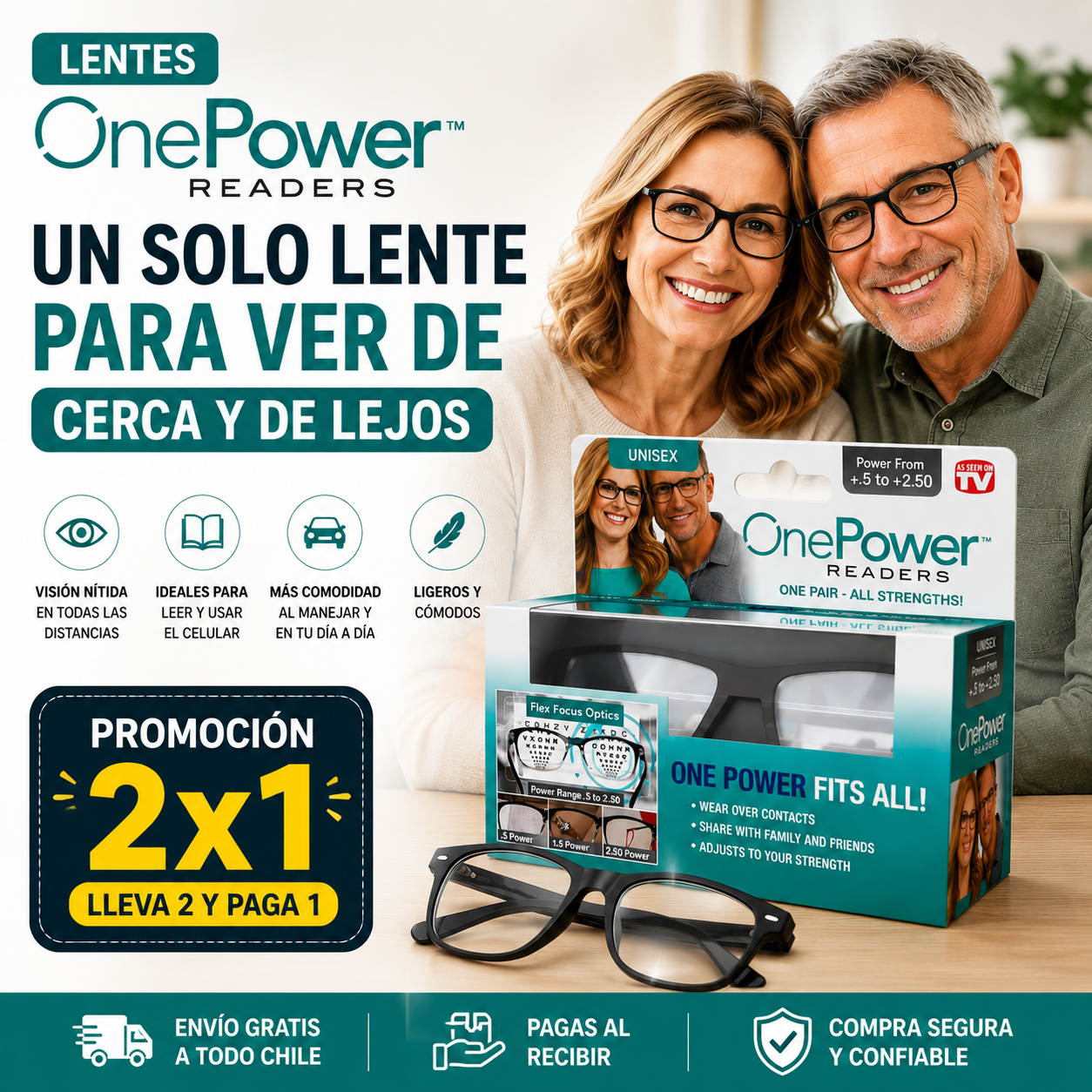 Lentes HD Adaptativos One Power (Promoción 2x1) - Un solo par de lentes para todo