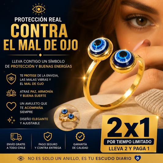Anillo ajustable Ojo turco Bañado en oro (Promoción 2x1) - Protección contra el mal de ojos