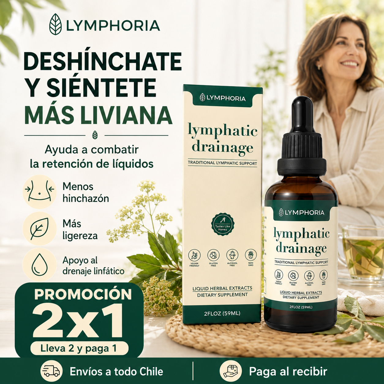 LYMPHORIA™ Drenaje Linfático Herbal 2x1 | Ayuda a Deshinchar y Combatir la Retención de Líquidos