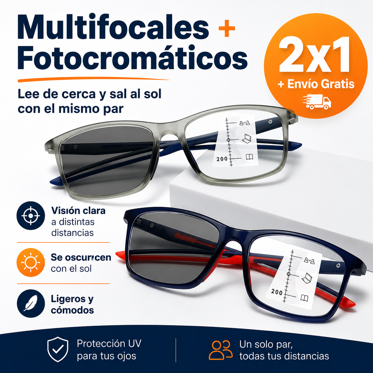 Gafas Multifocales Fotocromáticas 2 en 1™ – Visión Clara Dentro y Fuera de Casa