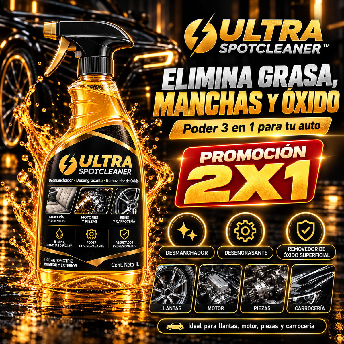ULTRA SPOTCLEANER™ 3 en 1 – Desmanchador, Desengrasante y Removedor de Óxido Superficial | 2x1