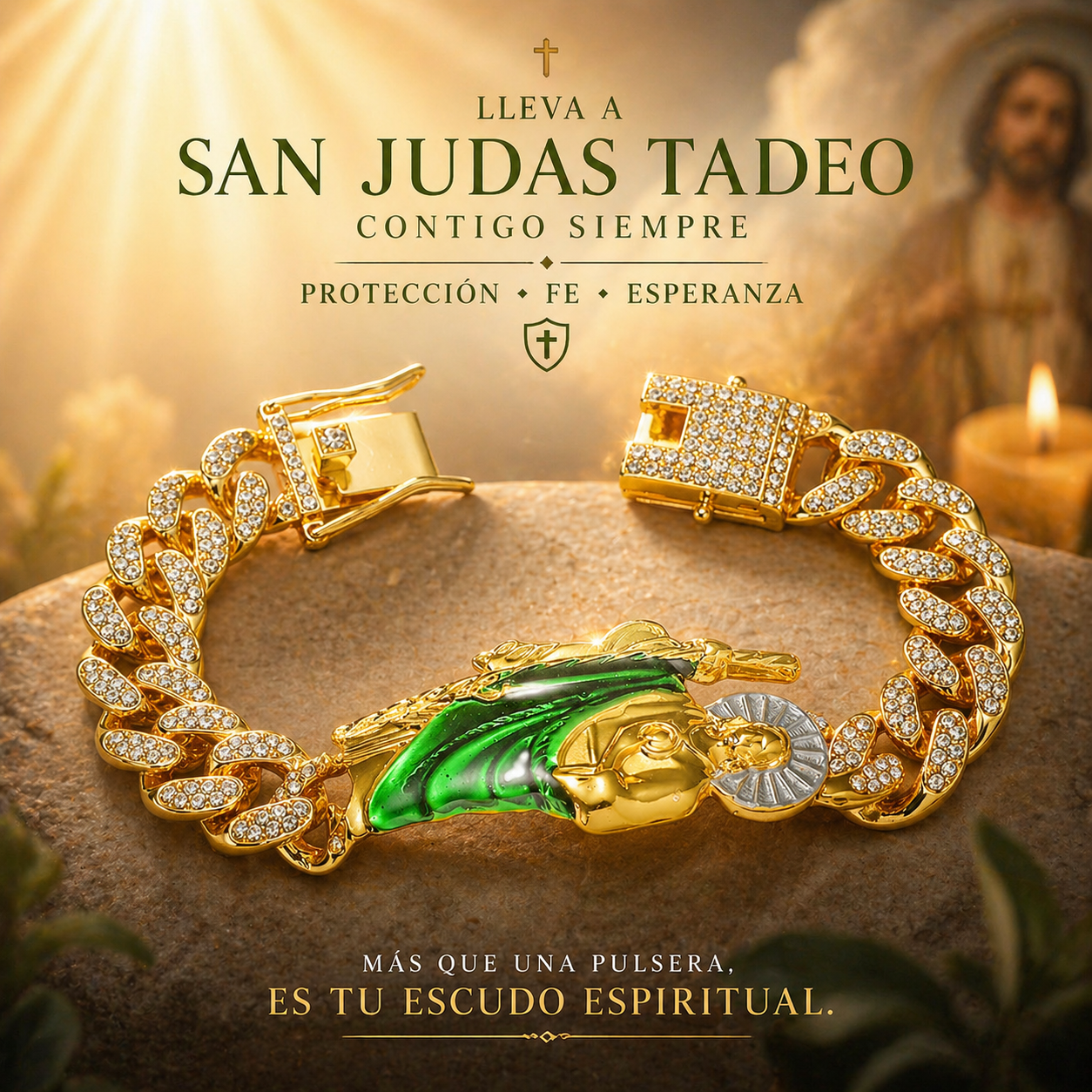 Pulsera San Judas Tadeo Bañada en Oro (Promoción 2x1) - Fe y protección siempre contigo