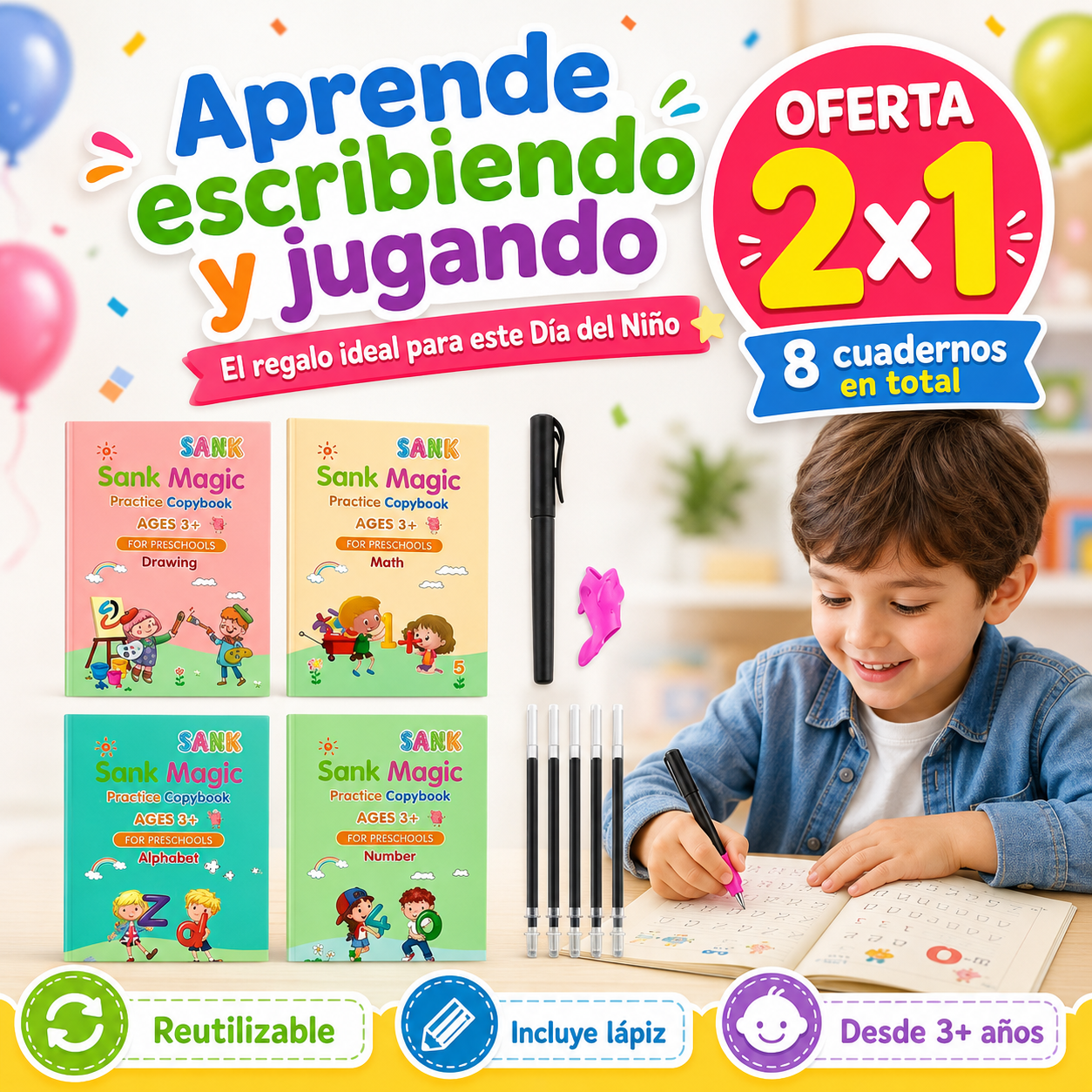 Cuadernos Mágicos Kids™ 2x1 | Aprende Escribiendo y Jugando