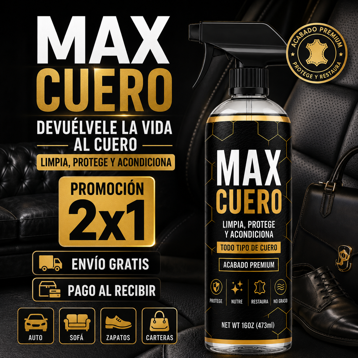 MAX CUERO - Limpia, renueva y nutre tus cueros en segundos