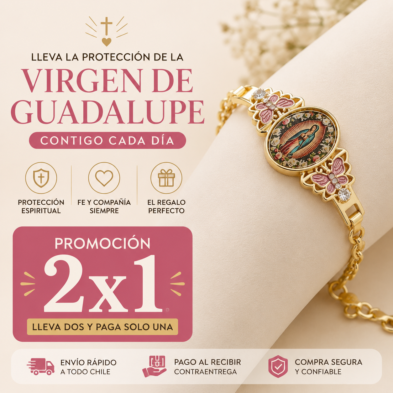 Pulsera Virgen de Guadalupe Bañada en Oro (Promoción 2x1) - Lleva su protección contigo
