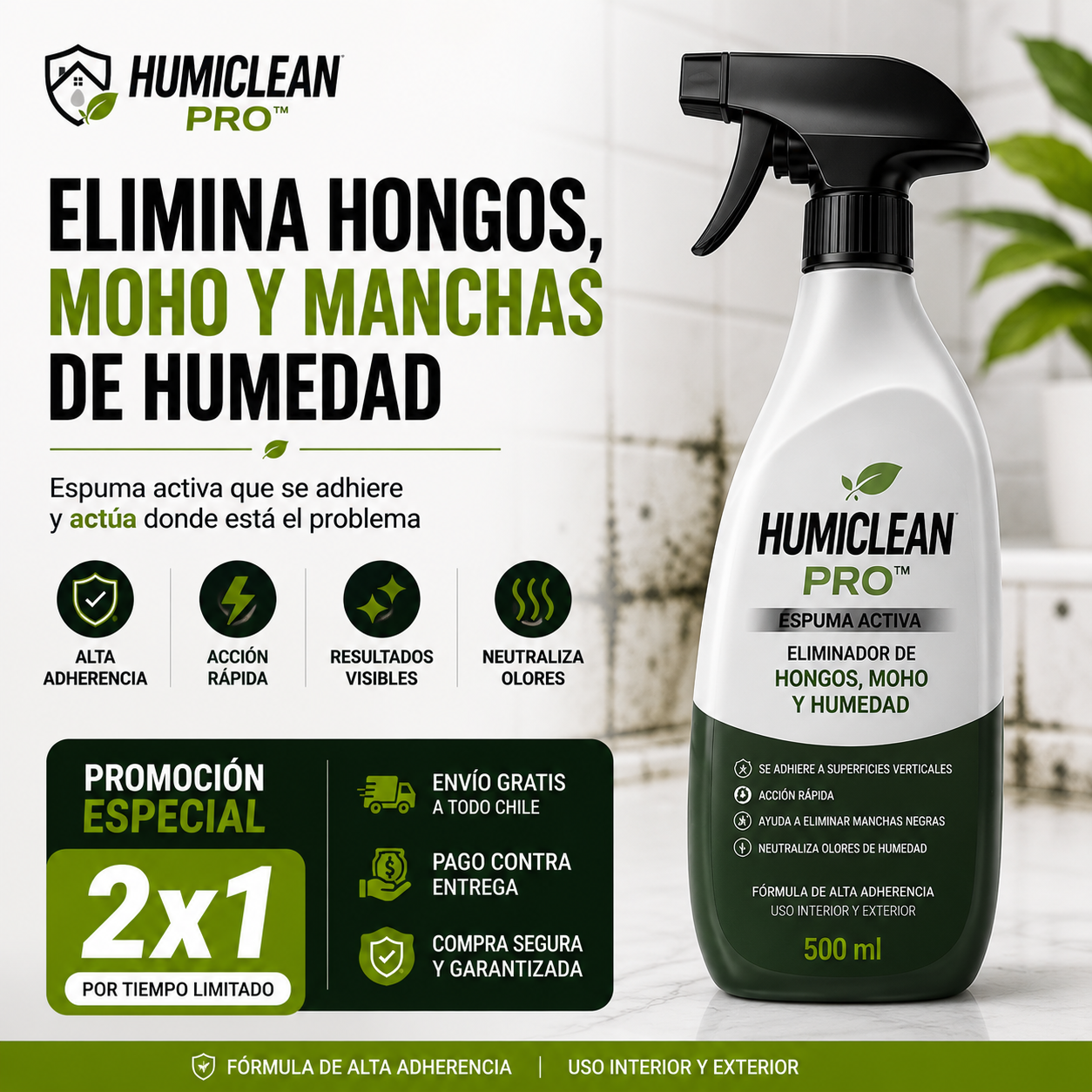 HumiClean Pro™ (Promoción 2x1) - Elimina Manchas Negras de Humedad en Minutos