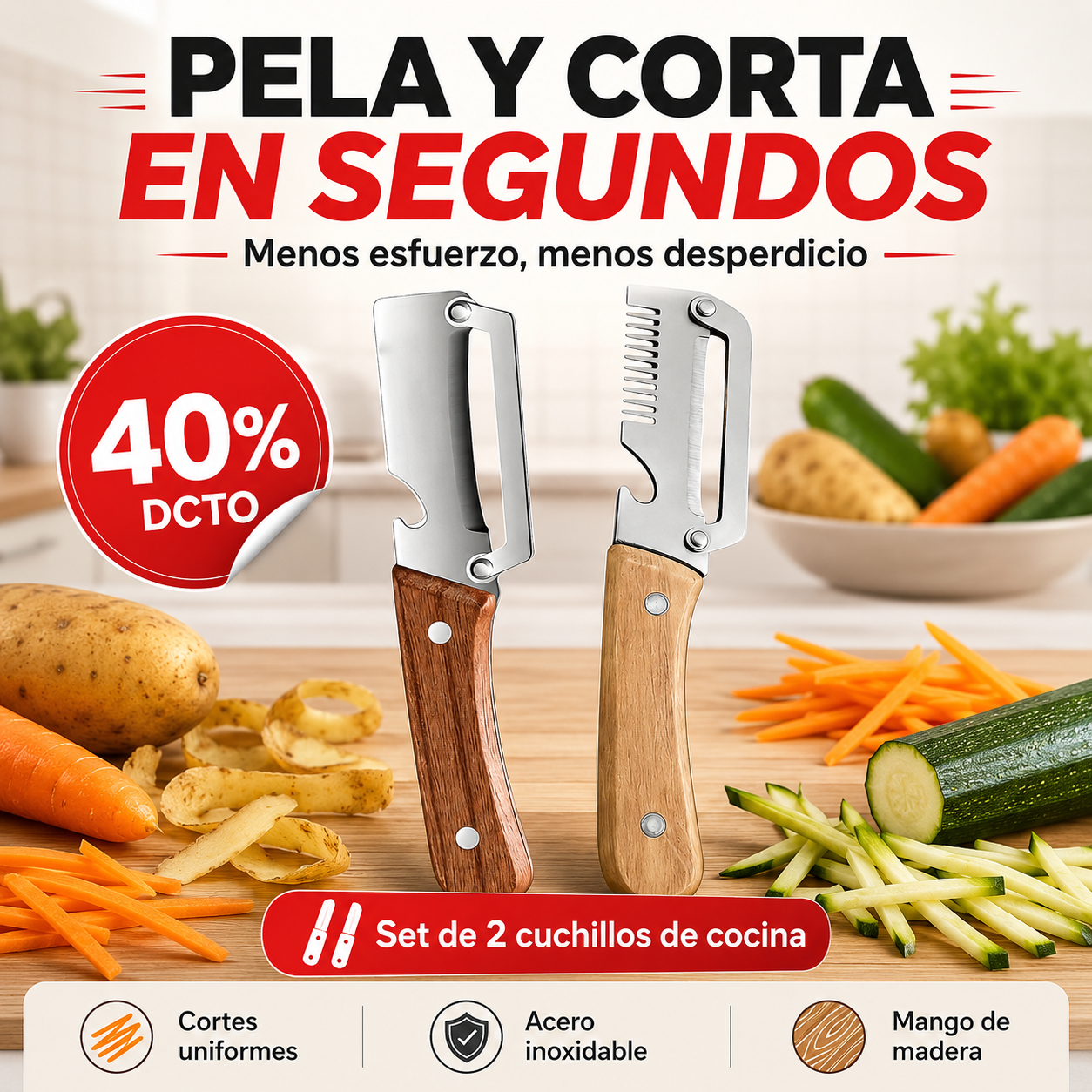 Set de Cuchillos PelaFácil Pro™ 2 en 1 – Pela y Corta en Segundos