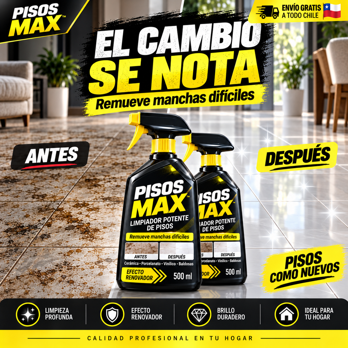 PISOS MAX™ – Limpiador Potente de Pisos con Efecto Renovador | 2x1 + Envío Gratis