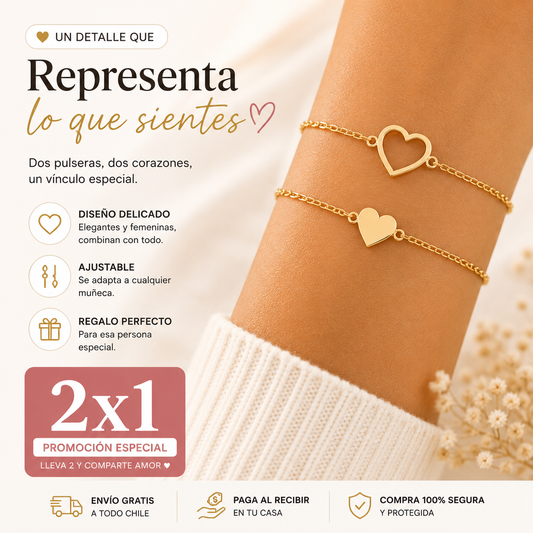 Pulsera de corazones bañada en oro (Promoción 2x1) - Un símbolo de amor y amistad
