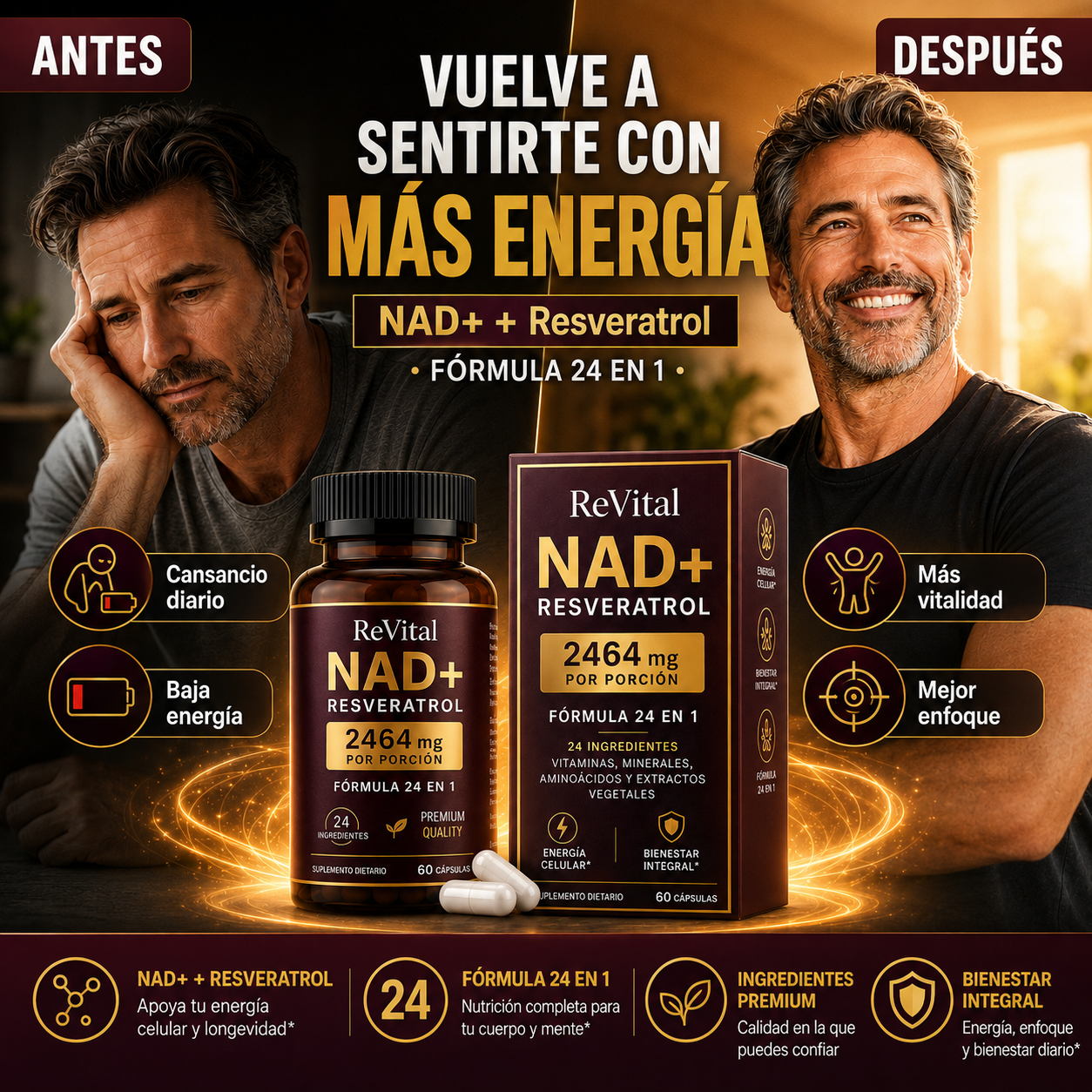 ReVital NAD+™ + Resveratrol | Energía, Vitalidad y Bienestar 24 en 1