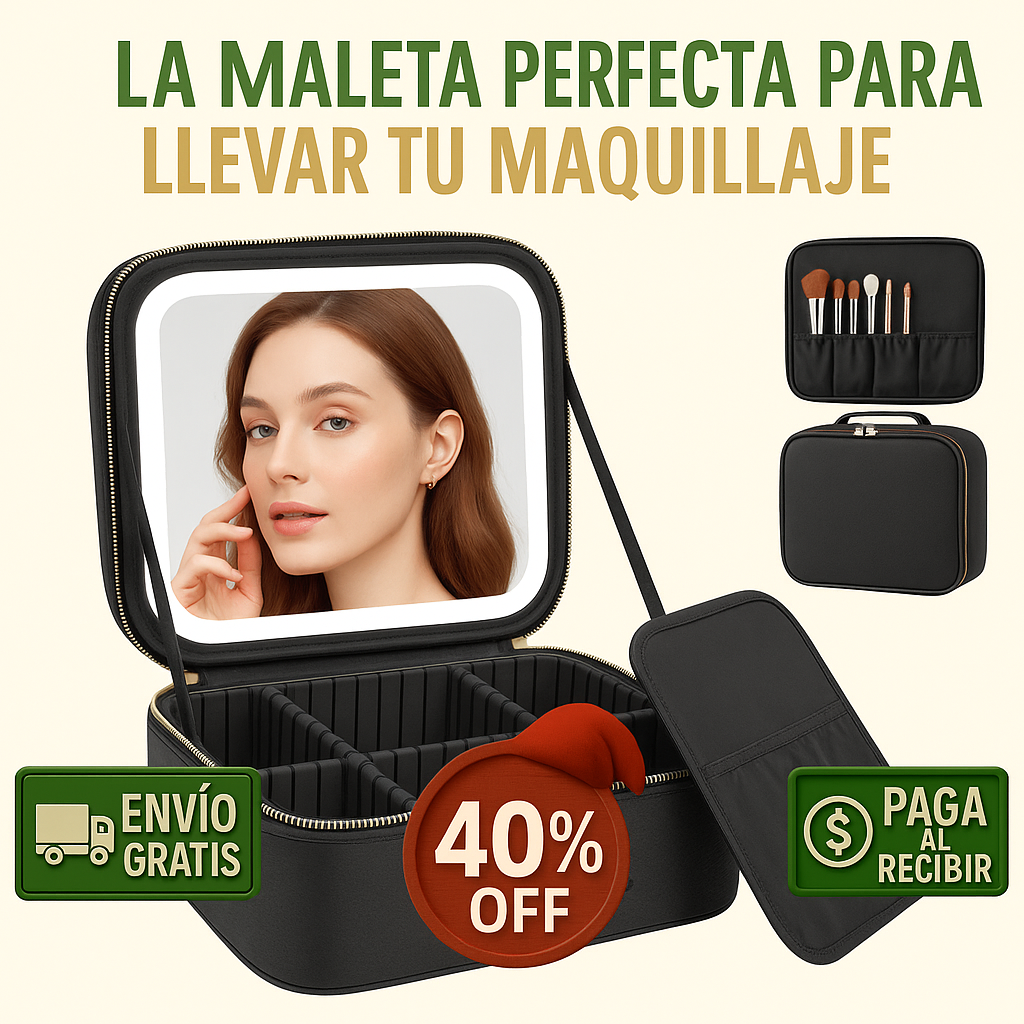 🌟 Maleta de maquillaje con espejo LED - ¡Para que te maquilles donde quieras!