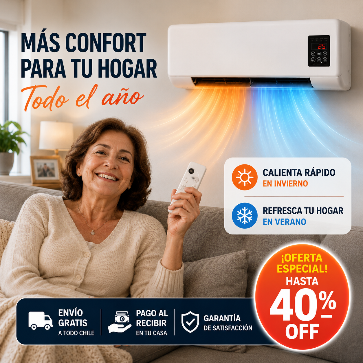 🌬️ Aire acondicionado 2 en 1 — Calienta en invierno y enfría en verano