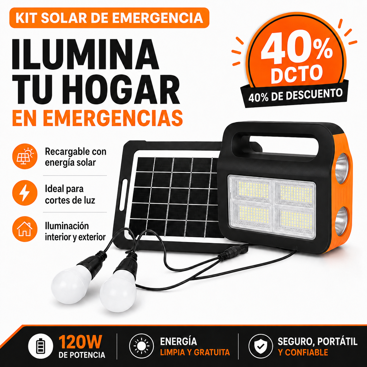🔋 Kit Solar de Emergencia – ¡Luz asegurada en cualquier momento! ☀️💡