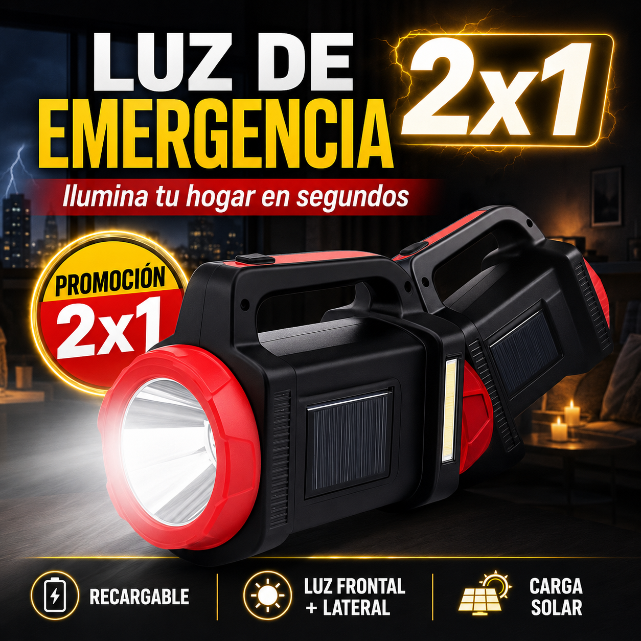 PowerLight Dual™ 2x1 | Lámpara Solar de Emergencia Recargable