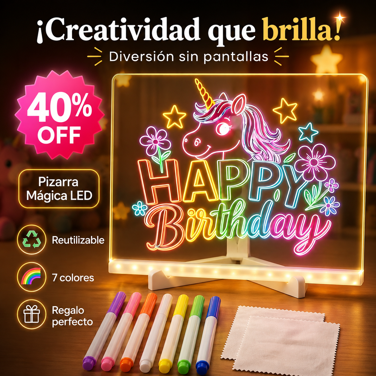 Pizarra Mágica LED™ – Dibuja, Ilumina y Crea Sin Pantallas