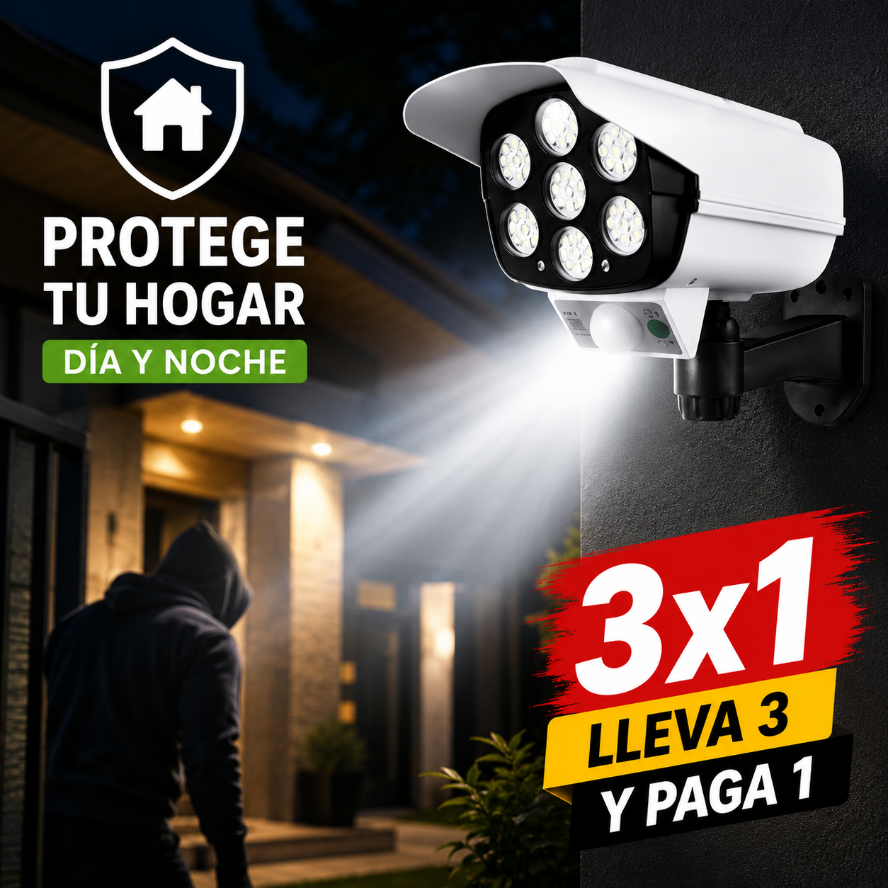 Foco Solar Tipo Cámara (Promoción 3x1) - Ahuyenta a los ladrones y duerme con más tranquilidad