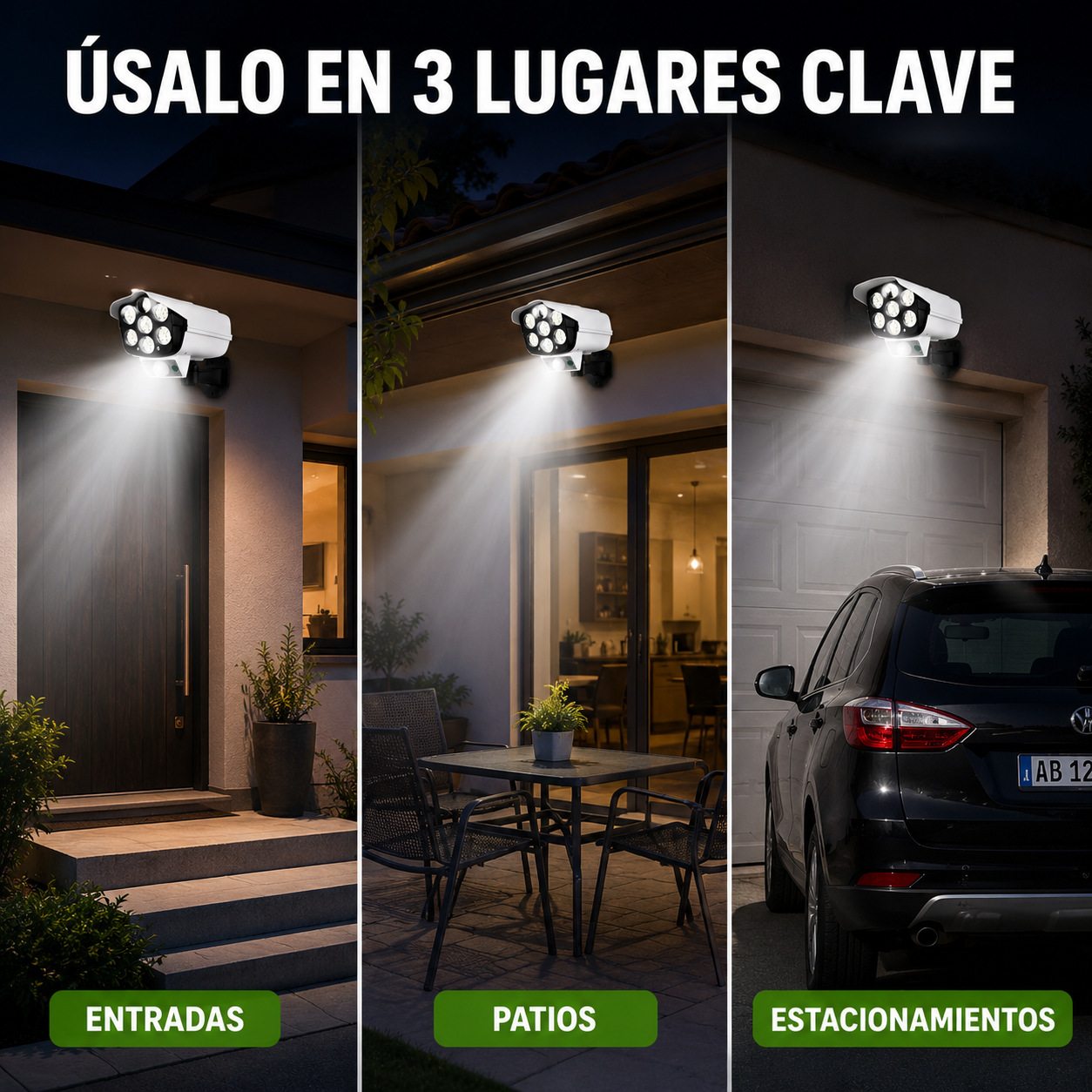 Foco Solar Tipo Cámara (Promoción 3x1) - Ahuyenta a los ladrones y duerme con más tranquilidad