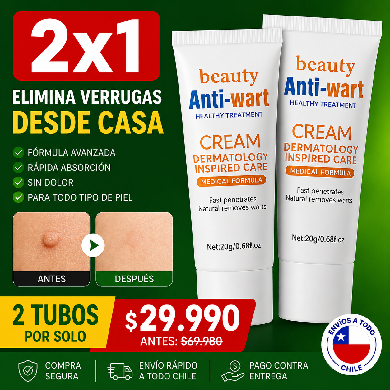 🌿 Crema Removedora de Verrugas – Piel Limpia y Suave sin Dolor