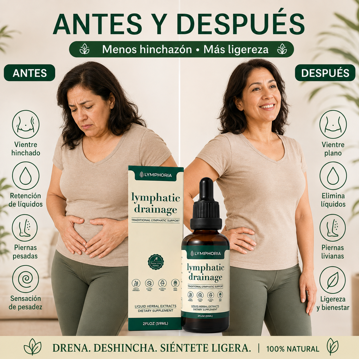 LYMPHORIA™ Drenaje Linfático Herbal 2x1 | Ayuda a Deshinchar y Combatir la Retención de Líquidos